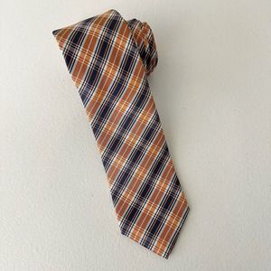 BOSS HUGO BOSS Yellow-Blue Stripe-Plaid Silk Neck Tie ITALY MADE